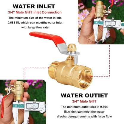 Garden Hose Brass Shut Off Valve Full Flow, No Restricted-Flow Water Shut-Off Connector, 3/4" GHT x 3/4" GHT Garden Hose Full Port Ball Valve Adapter (Long Handle and Butterfly Handle)