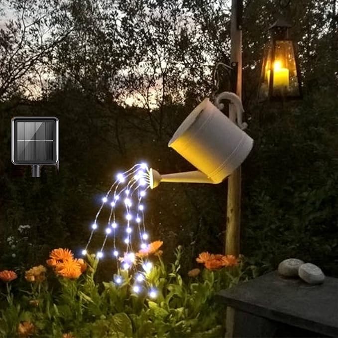 Solar Waterfall Fairy Bunch Lights Outdoor Waterproof 200LEDs 8 Modes Watering Can Light (NO CAN), Solar Powered String Lights Firefly Vine Christmas Tree Garden Decorations Gardening Gifts for Mom