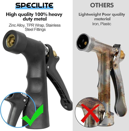 SPECILITE 3/4" Hot/Cold Garden Hose 200 ft with Industrial High Pressure Nozzle, Flexible & Lightweight, 600psi Burst Rubber Water hose -50℉-158℉ With 3/4" Brass Fittings for Yard, Black