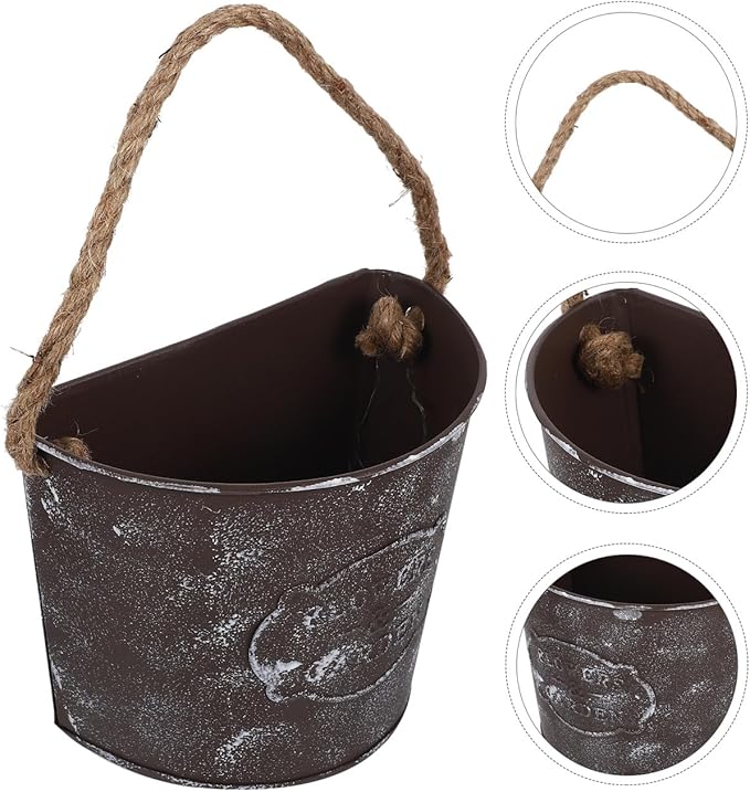 Rustic Iron Wall Planter 4.5 Inch Galvanized Hanging Flower Pot for Indoor Outdoor Garden Balcony Decor with Rope DIY