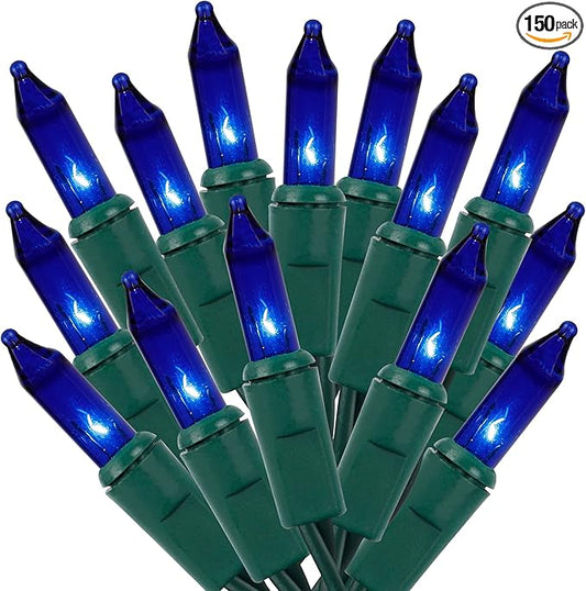 LJLNION Christmas String Lights, 150 Count 33 FT Incandescent Mini Green Wire Fairy Light, 120V UL Certified Connectable Xmas Tree Lights for Patio, Holiday, Party, Outdoor Indoor Decoration, Blue