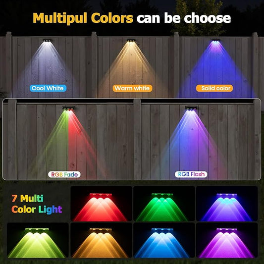 NIORSUN Solar Fence Lights,12 Pack Solars Deck Light,RGB Color,Outdoor Bulb Waterproof Led IP65,Outdoor Fence Light,Power Patio Lamp with Lenses for Outside/Backyard/Railing/Yard(Black)