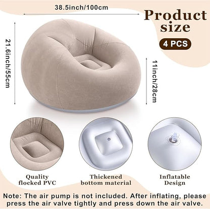 Realspring Inflatable Bean Bag Chairs Outdoor Blow up Camping Chairs Inflatable Lazy Sofa Folding Portable Bean Bag Loungers Couch for Movie Night(Coffee,4 Pcs)