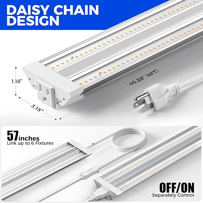 Barrina TX72 4FT Grow Lights for Seed Starting, 72W(500W Equivalent), High PPFD, Full Spectrum, Linkable, Hanging Light Fixture, Grow Lights for Indoor Plants, Vegetables with On/Off Switch, 1 Pack