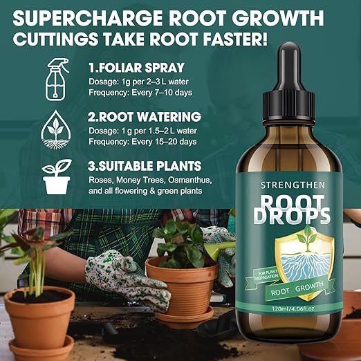 Root Drops – IBA Rooting Hormone for Cuttings | Fast Root Growth in Water, Soil, Moss, LECA | for Houseplants Like Pothos & Monstera (4.06 oz)