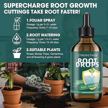 Root Drops – IBA Rooting Hormone for Cuttings | Fast Root Growth in Water, Soil, Moss, LECA | for Houseplants Like Pothos & Monstera (4.06 oz)