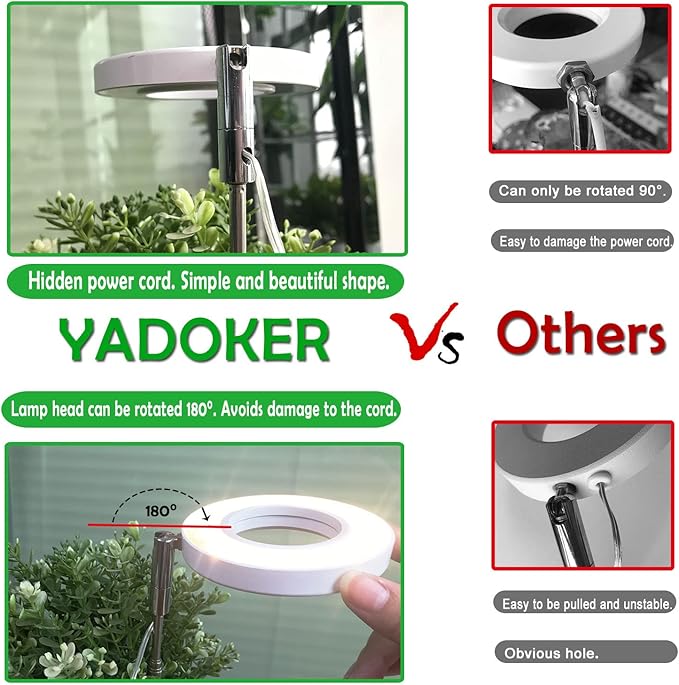 yadoker Plant Grow Light, LED Growing Light Full Spectrum for Indoor Plants,Height Adjustable, Automatic Timer, 5V Low Safe Voltage,Idea for Large Plant Light