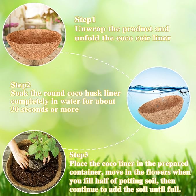 Halatool 4PCS 20 Inch Coconut Coir Hanging Basket Liners Round Coco Liners for Planters Flowers Vegetables
