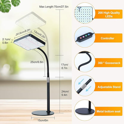 FECiDA Smart Control Desk Grow Light with Timer 4/8/12H, 25W Table Top Grow Lights for Indoor Plants, Seed Starting, Bonsai, Bright Enough Like A Small Sun for Indoor Jungle, 16"-24" Height Adjustable