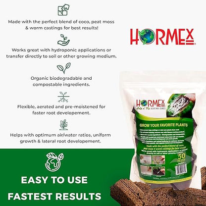 Hormex Rooting Powder #1 & Rooting Cubes Combo - Rooting Hormone for Softwood Cuttings & Organic Peat Moss Coco Plugs - Fast, Healthy Root Growth for Propagation, Hydroponics, & Seed Starting