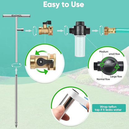 Stainless Steel Deep Root Tree Watering Tool,Root Feeder with Fertilizer Bottle Watering Wand Irrigation System Watering Stake,for Trees Bushes Shrubs Fruit Trees with Brass Valve T-Handle