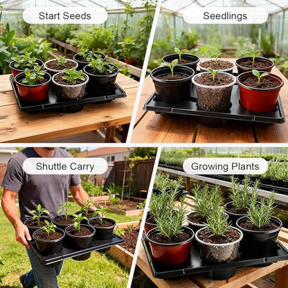 6 Cell Round Nursery Pot Trays for 6 Inch Pots, Thickened Sturdy Seedling Pot Shuttle Tray, Durable Nursery Pots Carrying Tray for Holding 6 Inch Plastic Plant Pots(17.08"×13.14", 10-Pack)