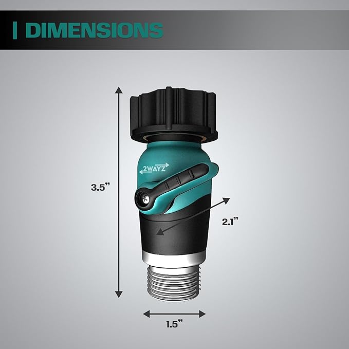 2WAYZ Heavy Duty Garden Hose Connector with On/Off Switch - Water Flow Control Adapter for Outdoor Use - Durable Brass Fitting with Hose Valve Shut-Off Handle for Quick Adjustments