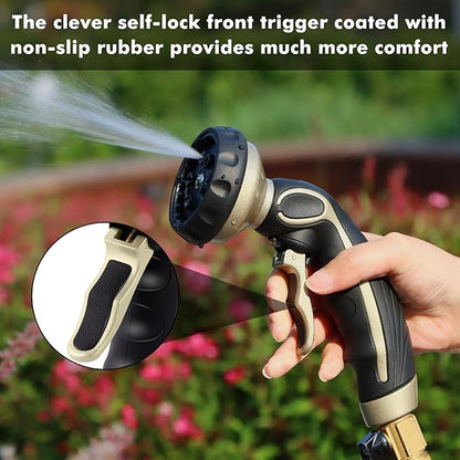 RESTMO Hose Nozzle with Easy Self-Lock Trigger, Heavy Duty Metal Water Hose Sprayer with 9 Spray Patterns and On/Off Valve, Ideal for Outdoor Lawn & Garden Watering, Car & Pet Washing
