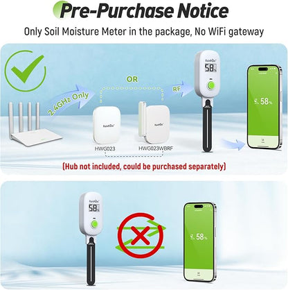 RAINPOINT Light-Driven Thermo-Hygrometer & Smart Digital Wireless Soil Moisture Meter (WiFi Hub Needed) Kit, Real-time Monitor Sensor Gardening Plant Care Essentials