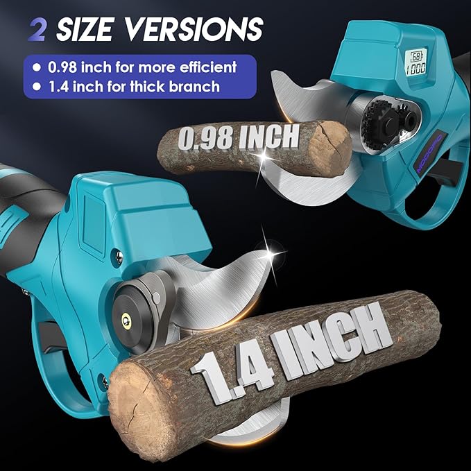 Upgraded Electric Pruning Shears, 1.4" Cutting Diameter Cordless Pruner with LCD Display, Brushless Motor, 2×2.0Ah Rechargeable Batteries & Extra Blade for Garden Trees and Branches