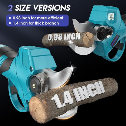 Upgraded Electric Pruning Shears, 1.4" Cutting Diameter Cordless Pruner with LCD Display, Brushless Motor, 2×2.0Ah Rechargeable Batteries & Extra Blade for Garden Trees and Branches