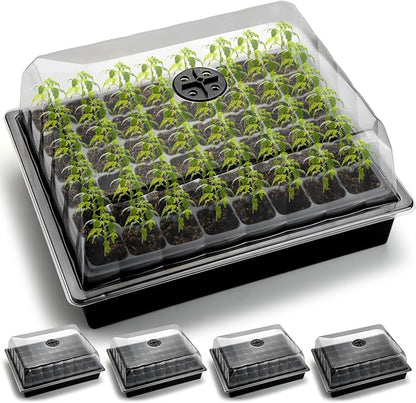 5-Pack No Drip Seed Starter Trays with 4" Humidity Dome - 240 Cells Deep Root Plug Trays, 2.76" Depth for Strong Roots Perfect for Vegetables, Herbs, Flowers & Plant Propagation, Gardening Supplies
