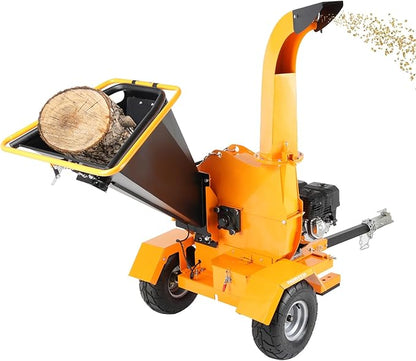 6" Gas Powered Wood Chipper 420cc 15HP Gasoline Engine Leaf Branch Shredder Mulcher Heavy Duty Woodchipper Multi-Function with Towbar & Stop Bar