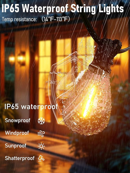 luckystyle 30FT LED Outdoor String Lights with Remote, 10+ 1 Shatterproof Bulbs Waterproof and Dimmable Patio Lights for Porch, Garden, Backyard, Deck, Balcony, 2200K Hanging Lighting