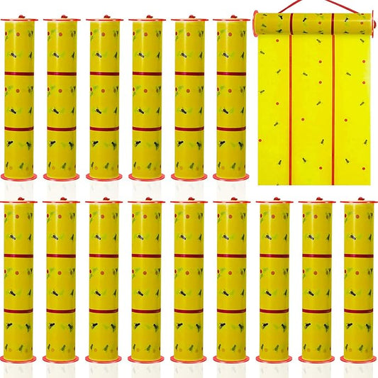 Qualirey Giant Sticky Fly Traps, Fly Strips for Indoor Outdoor Hanging Flying Tapes Non Toxic Ribbon Fruit Gnat Killer for Mosquito Plants House Horse Stable(30 ft,Yellow,15 Pcs)