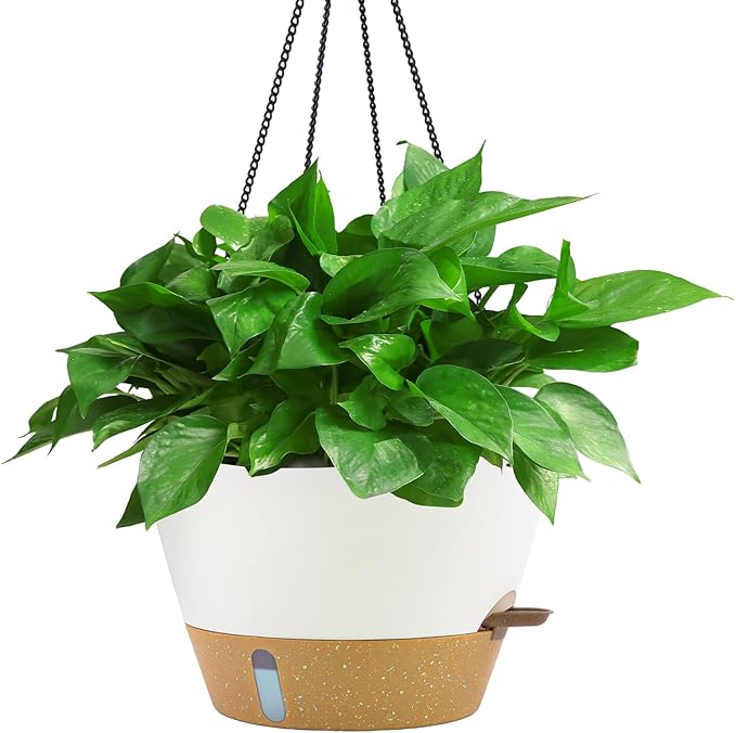 ZMTECH 12 Inch Hanging Planters for Indoor Plants, 1 Pack Self Watering Hanging Planter with Visual Reservoir, Hanging Pots for Plants Outdoor with Drainage Hole and Plant Hanger(1 Pack, White)