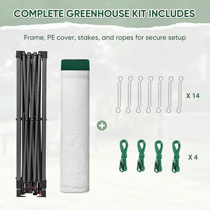 EAGLE PEAK 10x10 Portable Walk in Greenhouse with Polyester Reinforced Corners, Instant Pop up Indoor Outdoor Gardening Green House, Roll Up Zipper Entry Doors and Mesh Windows, Green/White