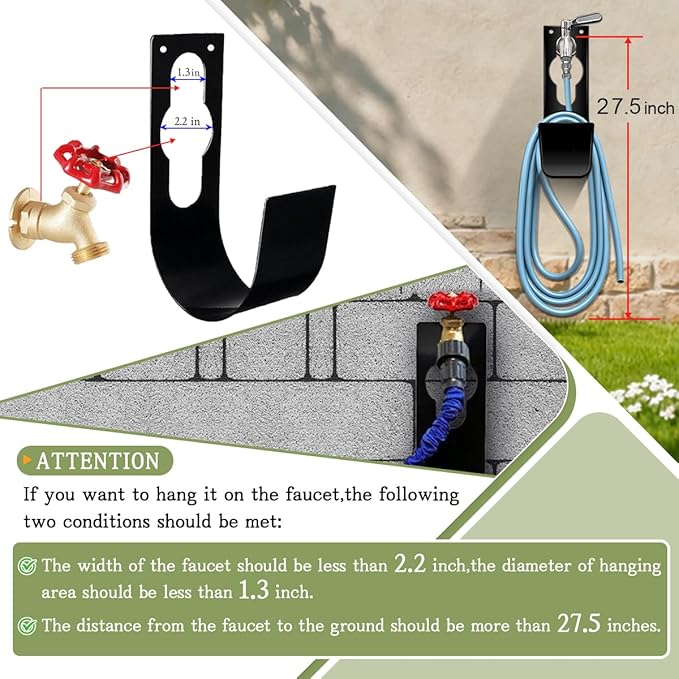 SupKing Hose Holder Wall Mount,Heavy Duty Garden Hose Hanger Reel Metal Hose Hooks Fit to100ft Expandable Watering Hose Storage