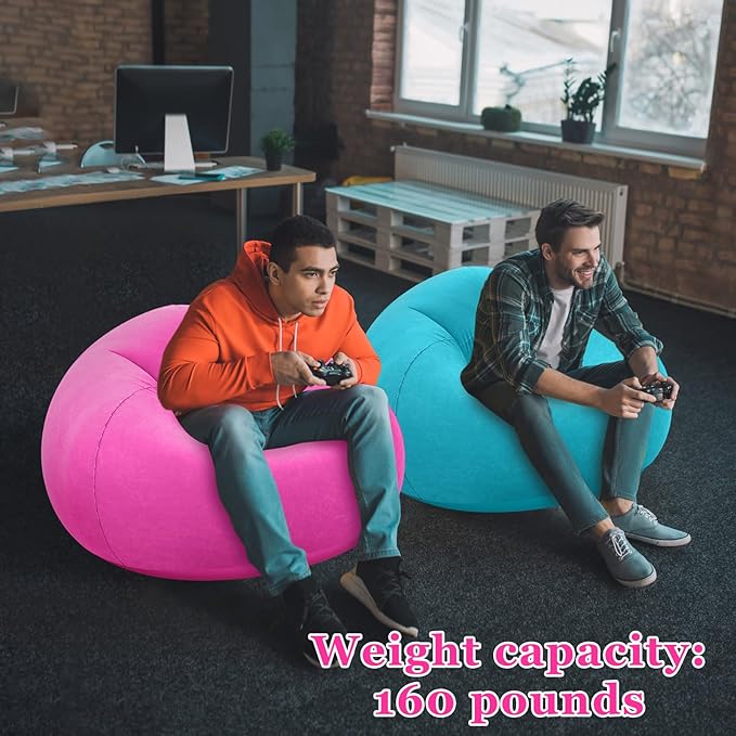 Realspring Inflatable Bean Bag Chairs Outdoor Blow up Camping Chairs Inflatable Lazy Sofa Folding Portable Bean Bag Loungers Couch for Movie Night(Pink,Lake Blue,2 Pcs)