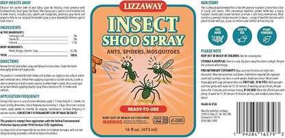 Insect Shoo Spray - Insect Repellent Spray - Pet and Kid Safe Ant, Mosquito, and Spider Repellent for Indoor/Outdoor Use - Lemongrass, Thyme, Geraniol Powered Bug Control for Home
