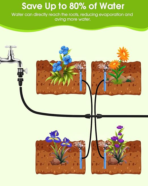 Automatic Lawn Sprinkler System with 32.8FT 8/12'' +16.4FT 4/7'' Tubing Kit, G‑Type 360 Degree Rotation Sprinkler Watering for Drip Irrigation, Watering Plants, Yard & Lawn Care