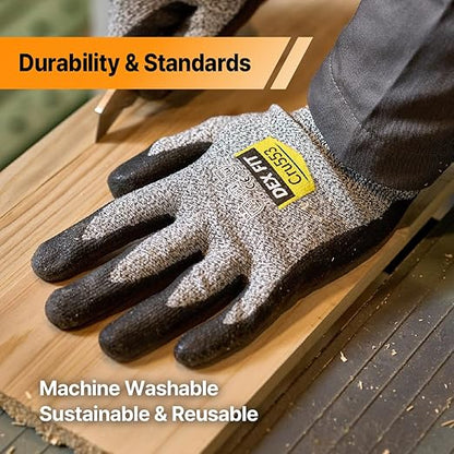 DEX FIT Level 5 Cut Resistant Gloves Cru553, 3D-Comfort Fit, Professional Power Grip, Thin, Touch-Screen Compatible, Durable, Breathable, Machine Washable; Grey L (9) 12 Pairs