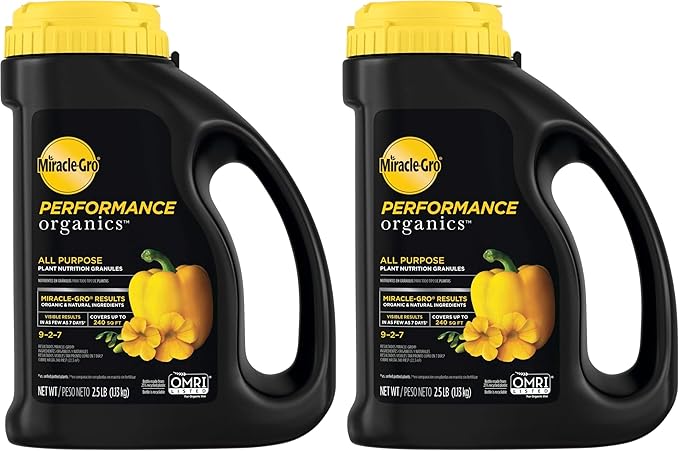 Miracle-Gro Performance Organics All Purpose Plant Nutrition Granules - 2.5 lb., All-Purpose Plant Food for Vegetables, Flowers and Herbs, Feeds up to 240 sq. ft. (Pack of 2)