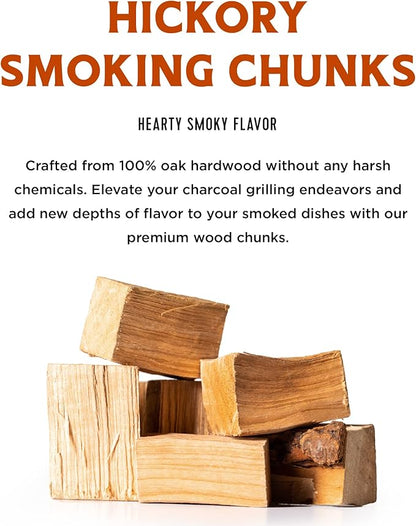 Fire & Flavor Hickory Wood Chunks for Smoking and Grilling - All-Natural, Long-Lasting with a Mildly Sweet Flavor - Large Chunk Wood Chips for Smokers,Red