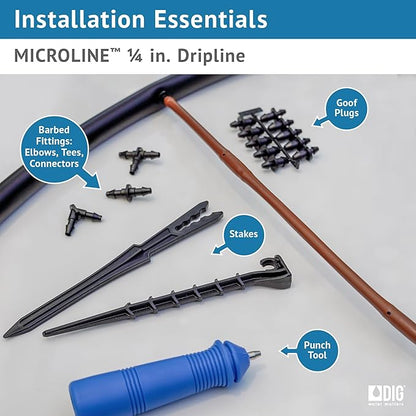 DIG ML-509B ¼” 500’ MICROLINE™ Dripline, 9” Dual Outlet Emitter Spacing, UV-Resistant Tubing for Garden & Landscape Irrigation | Flexible, Durable, Water-Saving | Easy Installation (Brown)