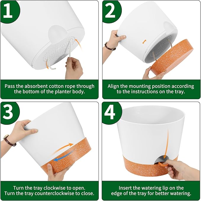 GARDIFE 12 inch Plant Pots, planters, Self Watering Pots, Large Plastic Flower pots with Deep Reservior and High Drainage Holes for Indoor Outdoor Plants and Flowers, White