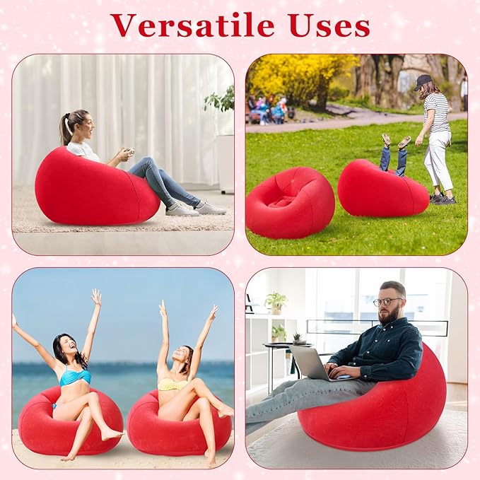 Realspring Inflatable Sofa Bean Bag Lounge Chair Lazy Sofa Folding Portable Chair for Living Room Bedroom Balcony Reading Room (Red, 2 Pcs)