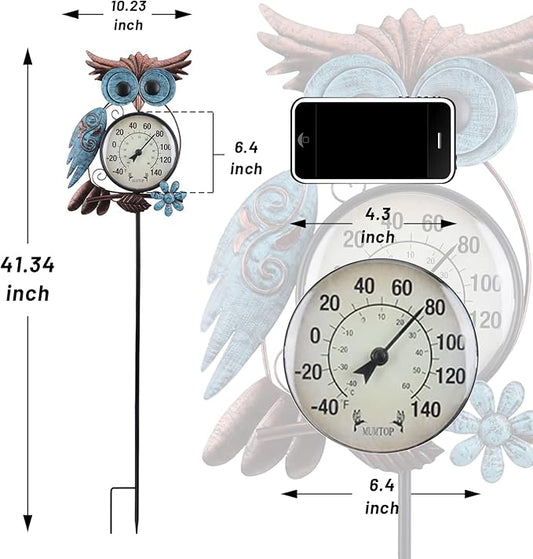 MUMTOP Outdoor Thermometer, 42 Inch Metal Owl Garden Stake Outside Wall Thermometer for Patio, Yard and Garden