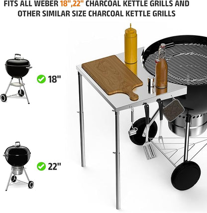 Stanbroil Stainless Steel Work Table Fits All Weber 18", 22" Charcoal Kettle Grills and Other Similar Size Charcoal Kettle Grills -Patent Pending