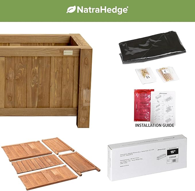 NatraHedge 15" Hampton Classic Wooden Planter Box Indoor and Outdoor Use for Patio Garden (44" x 15" x 15")