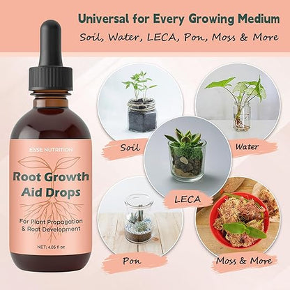 Root Growth Aid Drops - Rooting Hormone for Cuttings | Propagation Drops for Faster Roots & Less Shock | Works in Water, Soil, LECA | for Pothos, Monstera & All Houseplants (4 oz)