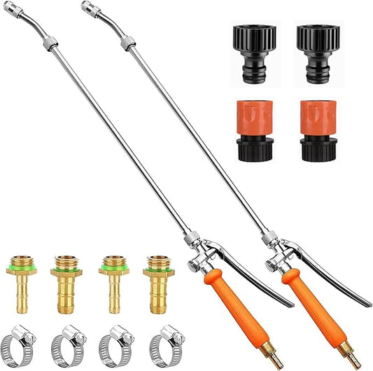 Metal Sprayer Wand Compatible with CHAPIN,1/4" & 3/8" Brass Barbs Sprayer Wand Replacement, Stainless Steel Sprayer Wand with Shut off Valve & 2 Hose Clamps (2 PCS)