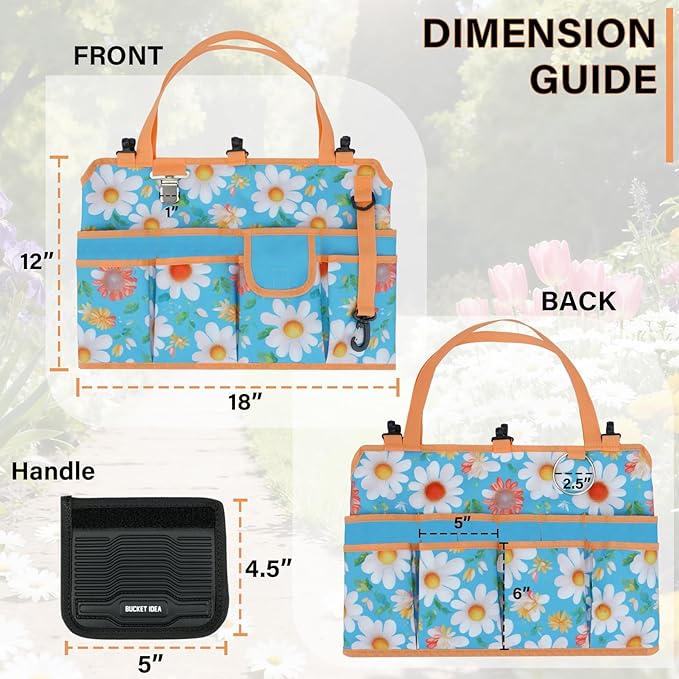 KUNN 5 Gallon Bucket Organizer 18-Pocket Tool Bag with Hangable Handle | Heavy-Duty Garden Caddy & Bucket Accessory for Gardening Tools, Orange