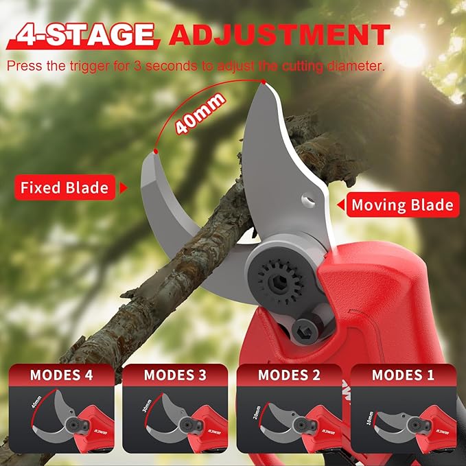 NAWIN Electric Pruning Shears, 40mm 1.6'' Cutting Diameter Professional Cordless Electric Pruner for Tree Trimming Branch Cutter, With 2pcs 2.0Ah Batteries, Brushless Motor, Electric Garden Shears