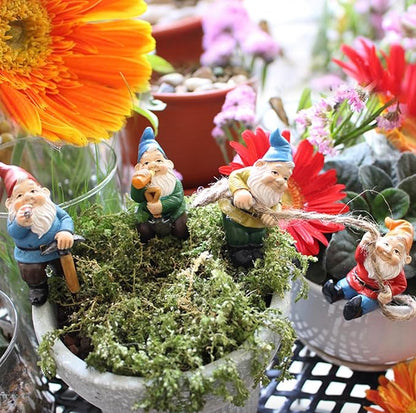 4Pcs Gnomes Set Indoor Outdoor Decor, Miniature Flower Pot Figurines Mini Statue for Fairy Garden Desk Ornament Yard Dwarf Office Decoration