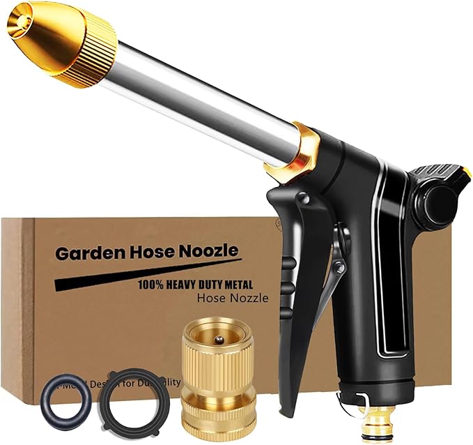 Garden Hose Nozzle, Upgraded Heavy Duty Metal Hose Sprayer Nozzle with Thumb Control, High Pressure Water Nozzle With 3/4" Quick Connect for Watering Plants and Lawn, Washing Cars and Showering Pets