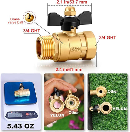 Garden Hose Brass Shut Off Valve Full Flow, No Restricted-Flow Water Shut-Off Connector, 3/4" GHT x 3/4" GHT Garden Hose Full Port Ball Valve Adapter (Butterfly Handle 2PCS)
