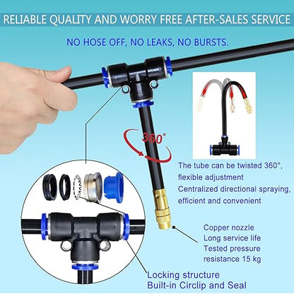 Greenhouse Drip Irrigation Kit Automatic Irrigation System 360°Adjustable 20 Brass Spray Nozzles 12mm Irrigation Tubing Hose Patio Misting Plant Watering with 65Ft Blank Distribution Tubing Hose