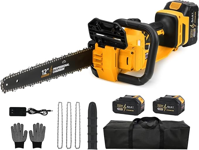 12" Electric Chainsaw Cordless, 20V Battery Powered Cordless Chain Saw, Chainsaw with 2 x 4.0Ah Lithium ion Battery and Charger for Wood Cutting, Tree Trimming and Branch Pruning