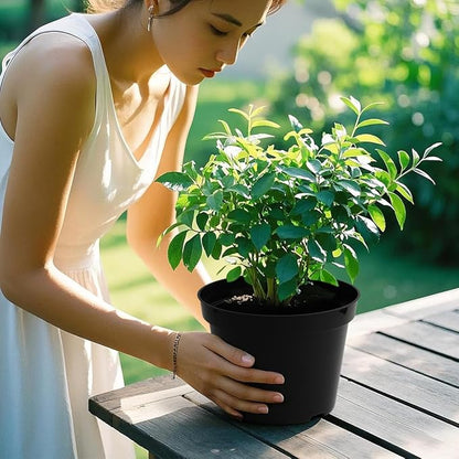 BTPLASTIK 8 Inch Plastic Plant Pots, 15 Pack Sturdy Nursery Pot with Drainage Holes, Flower Planter Pots for Indoor Outdoor, Garden Containers Sets for Vegetable Herbs Flowers, Black